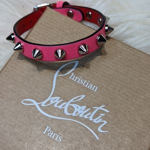 Christian Louboutin Pink Leather Spike Bracelet with Silver Studs